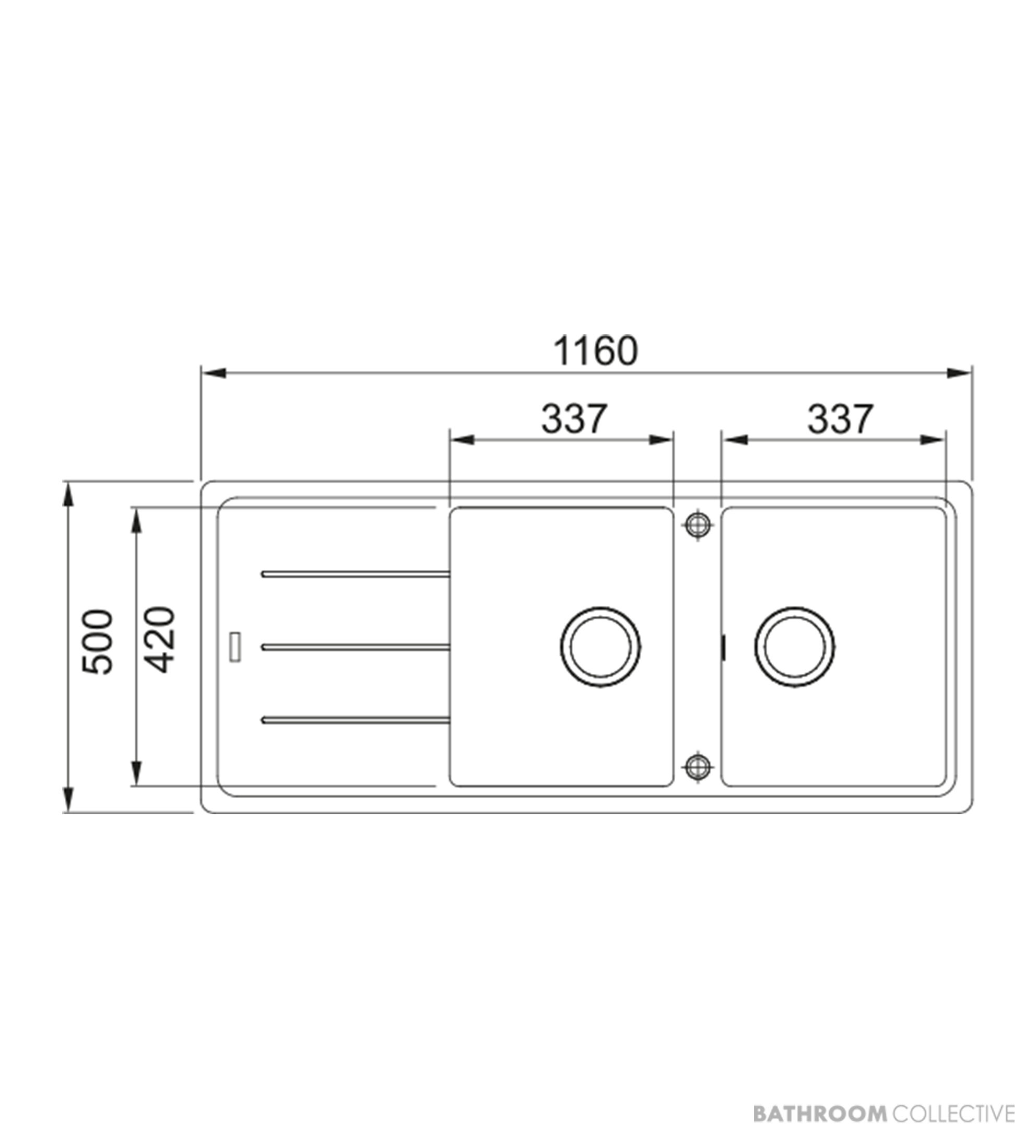 Franke Basis Topmount Double Bowl Sink 1160mm, 1th, Left Drainer, WWK, RM44, Matt Black BFG621MBLHD-FPC