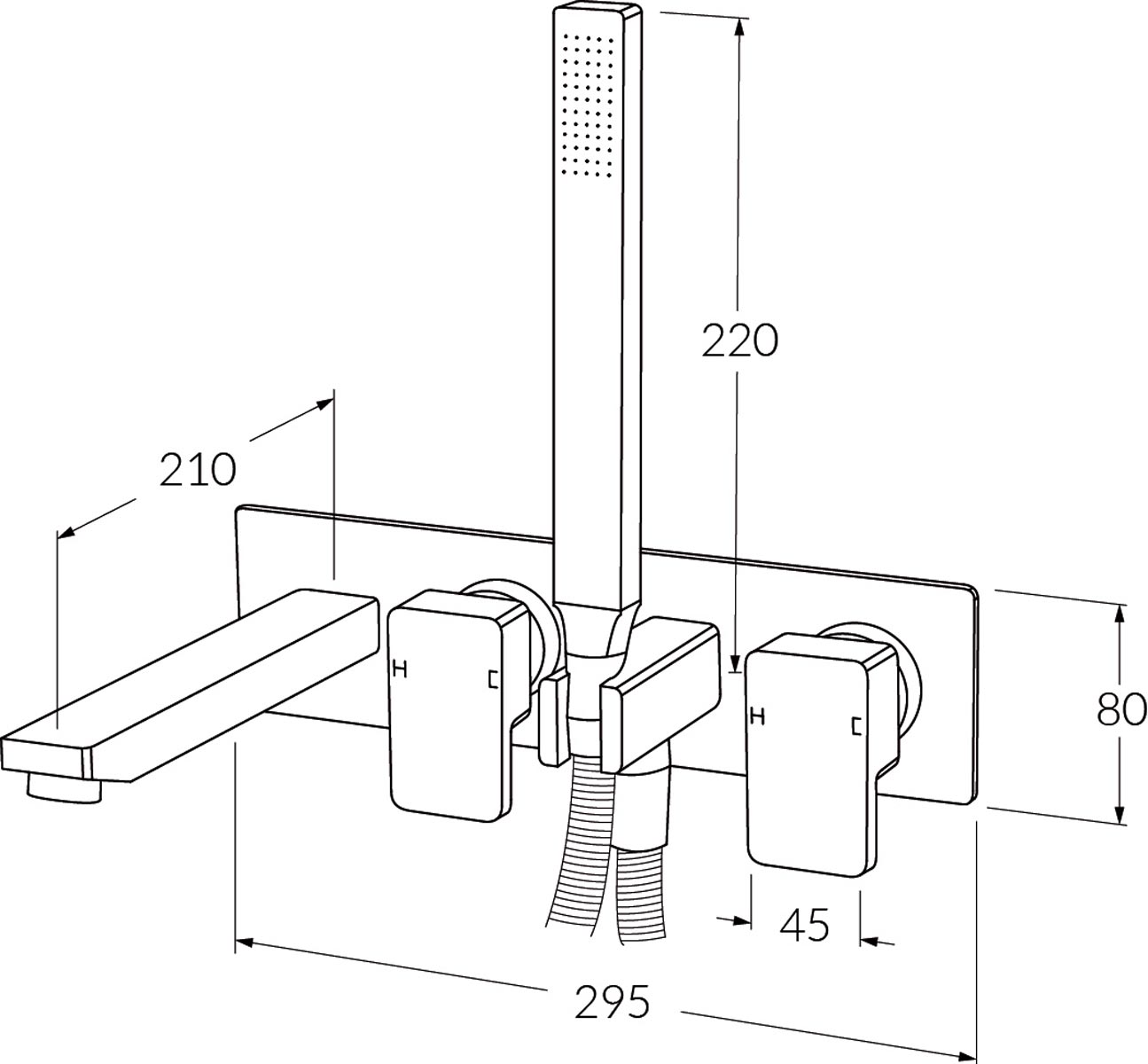 Sussex Suba Lever Bath Mixer System Rh With Hand Shower 210mm