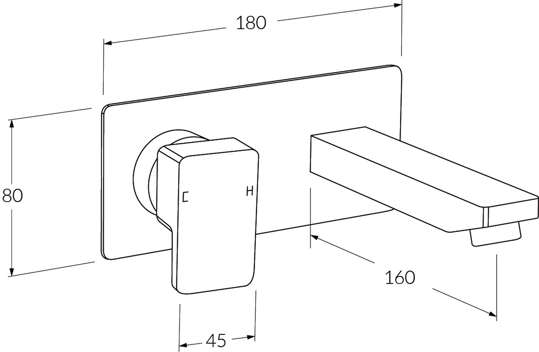 Sussex Suba Lever Wall Bath Mixer Outlet System Lh 160mm Outlet
