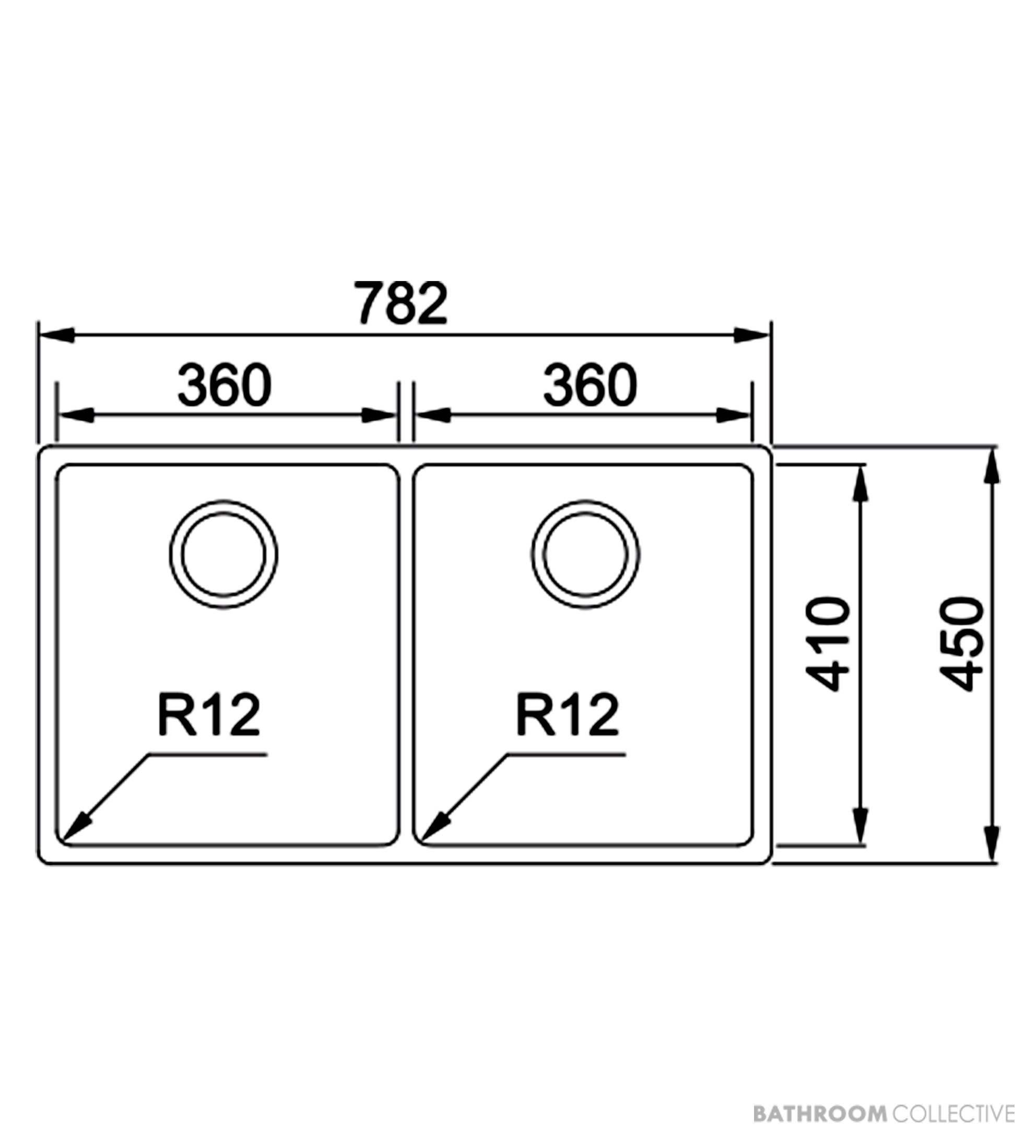 Franke Bolero Top, Flush & Under Mount Double Bowl Sink 782mm, DT360, RM44, Stainless BOX220-36
