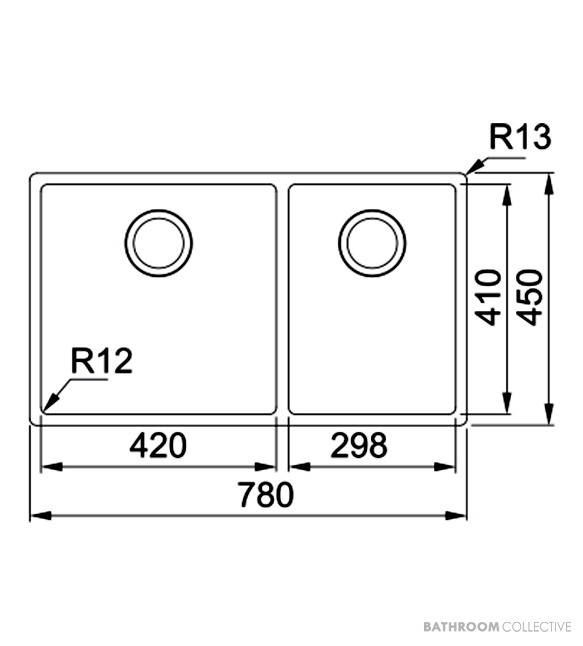 Franke Bolero Top, Flush & Under Mount 1 & 1/2 Double Bowl Sink 780mm, SBR, HOF, RM44, DT360, Stainless BOX220-42/29 SBR