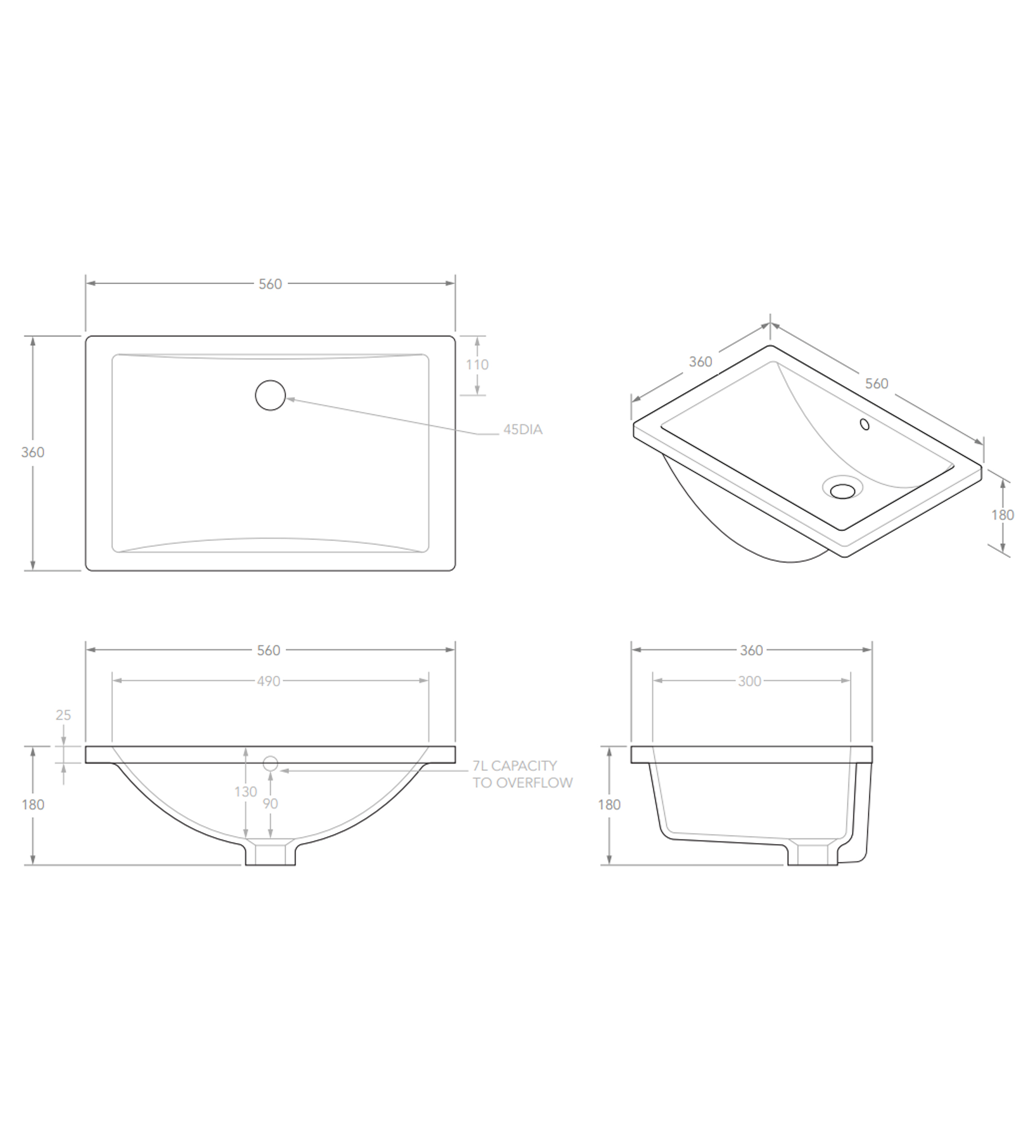 ADP Scoop 560mm Ceramic Under Counter Basin, Gloss White