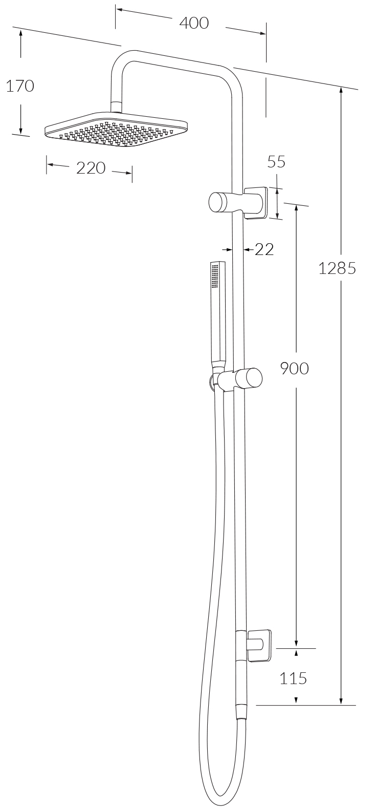 Sussex Suba Twin Rail Shower 220mm