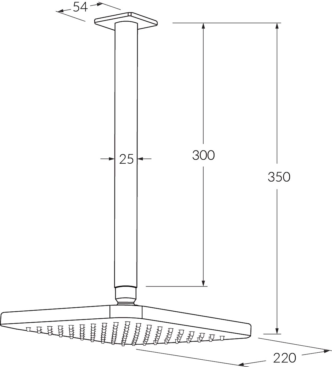 Sussex Suba Vertical Shower Arm 300mm With 220mm Head
