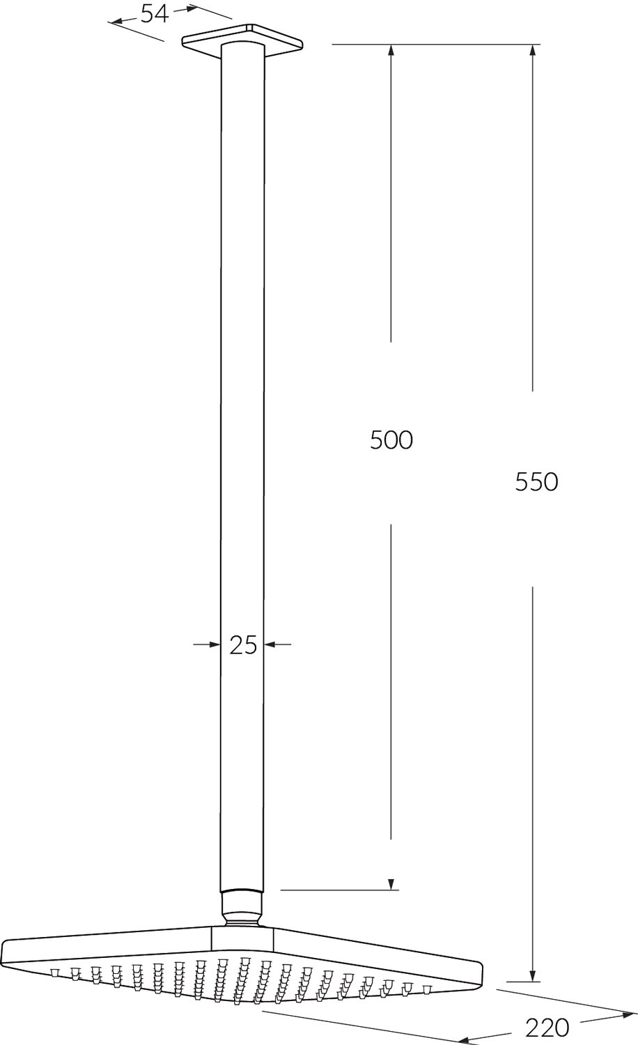 Sussex Suba Vertical Shower Arm 500mm With 220mm Head