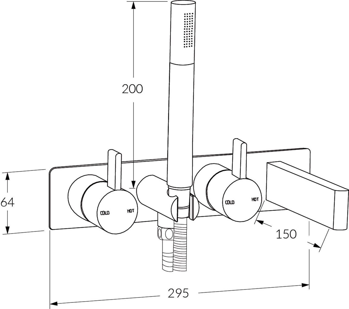Sussex Calibre Bath Mixer System With Hand Shower 150mm Lh