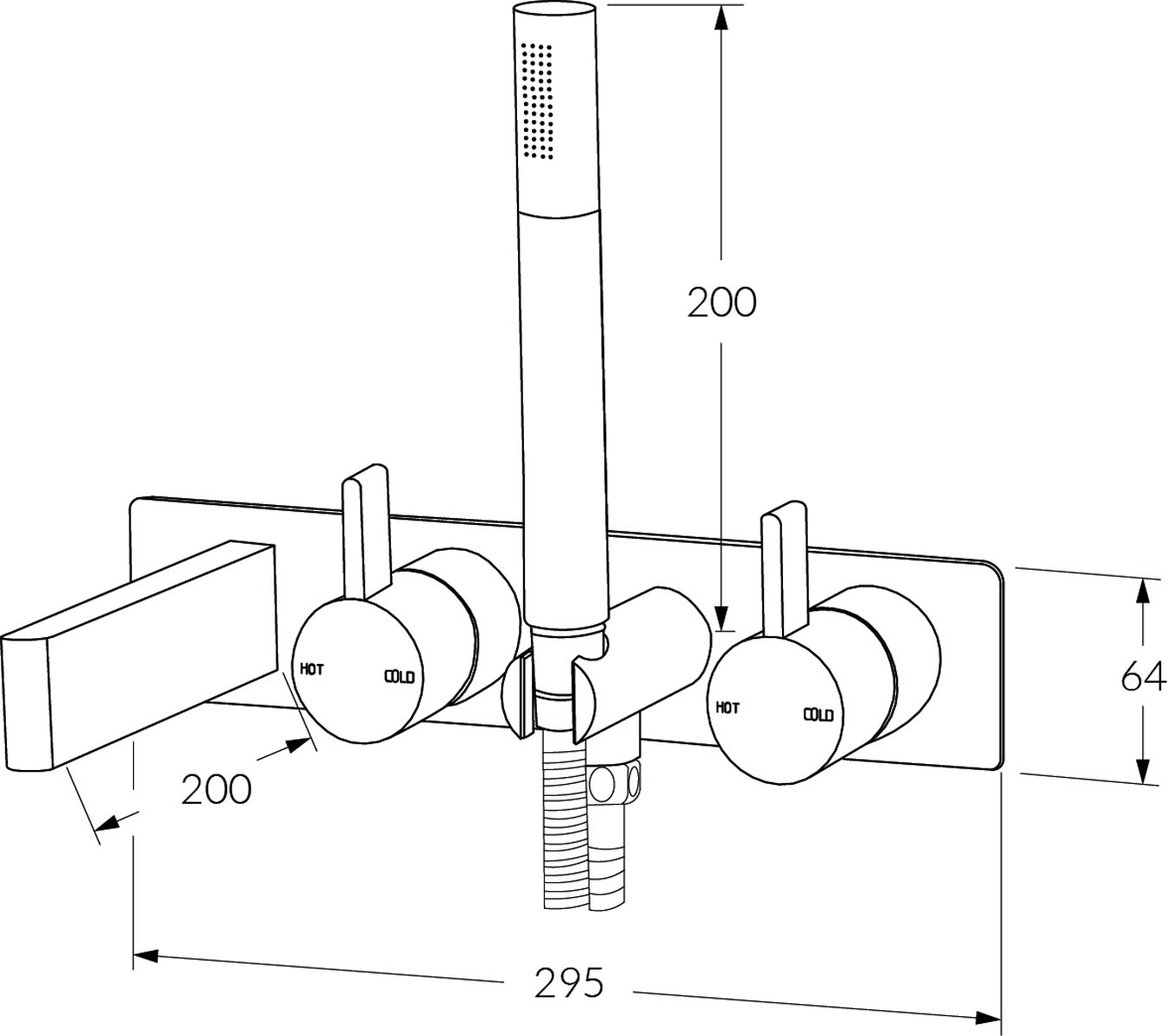 Sussex Calibre Bath Mixer System With Hand Shower 200mm Rh