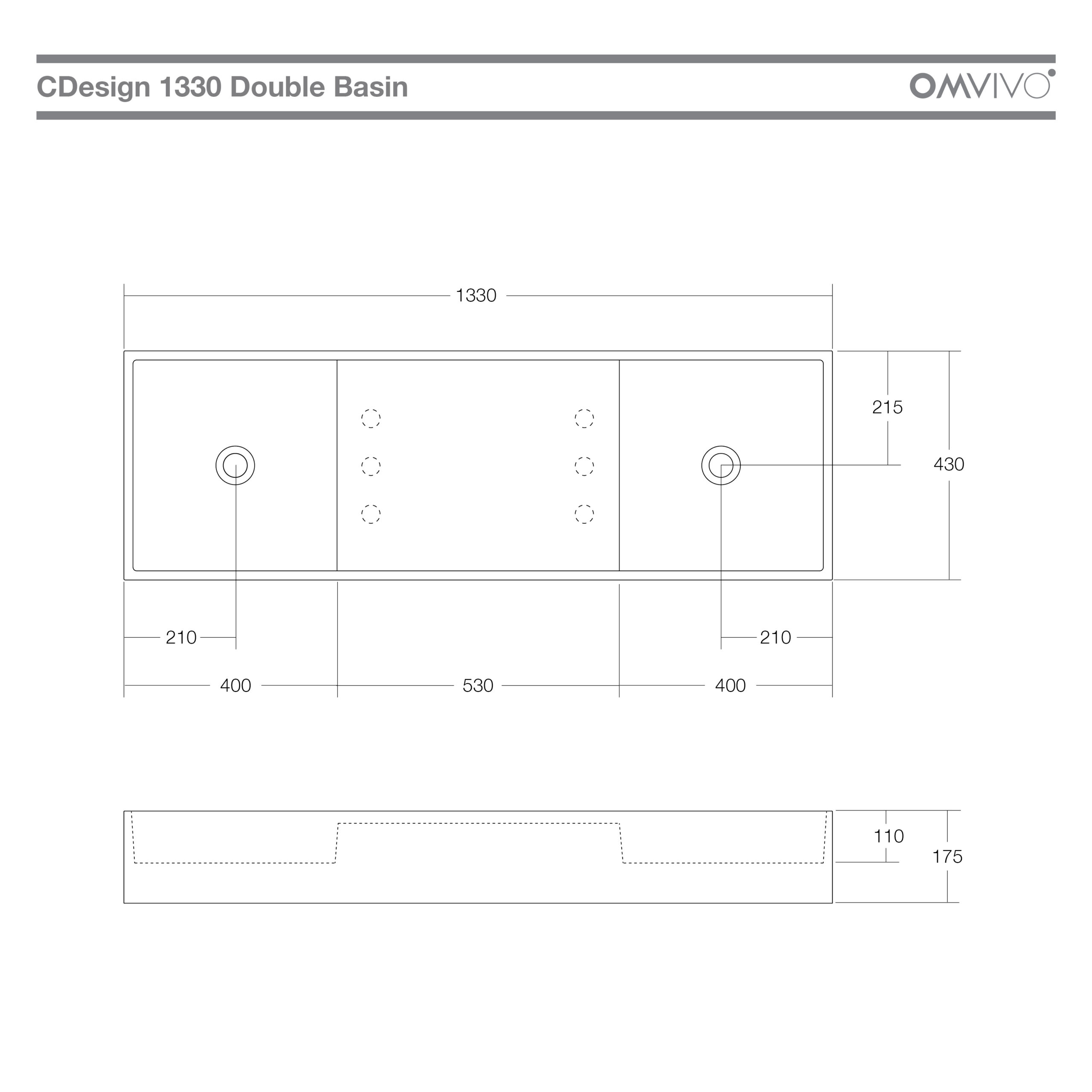 Omvivo CDesign 1330mm Double Wall Basin, Matt White