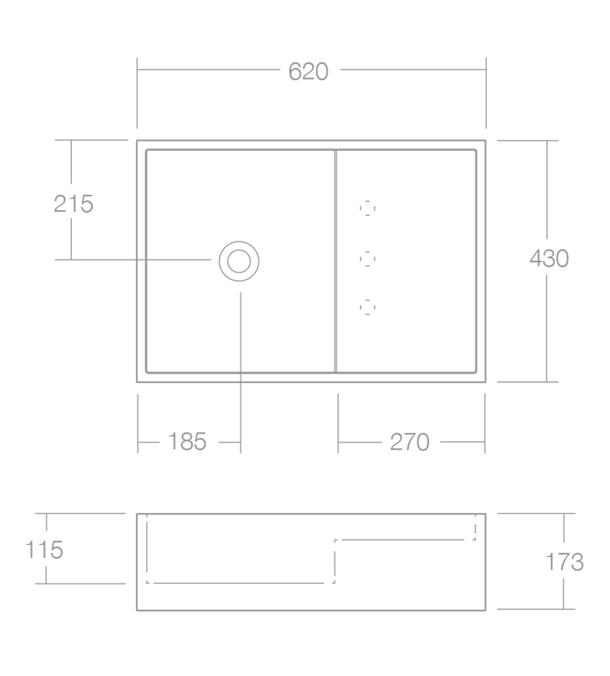 Omvivo CDesign 620mm Wall Basin, Left Bowl, Matt White