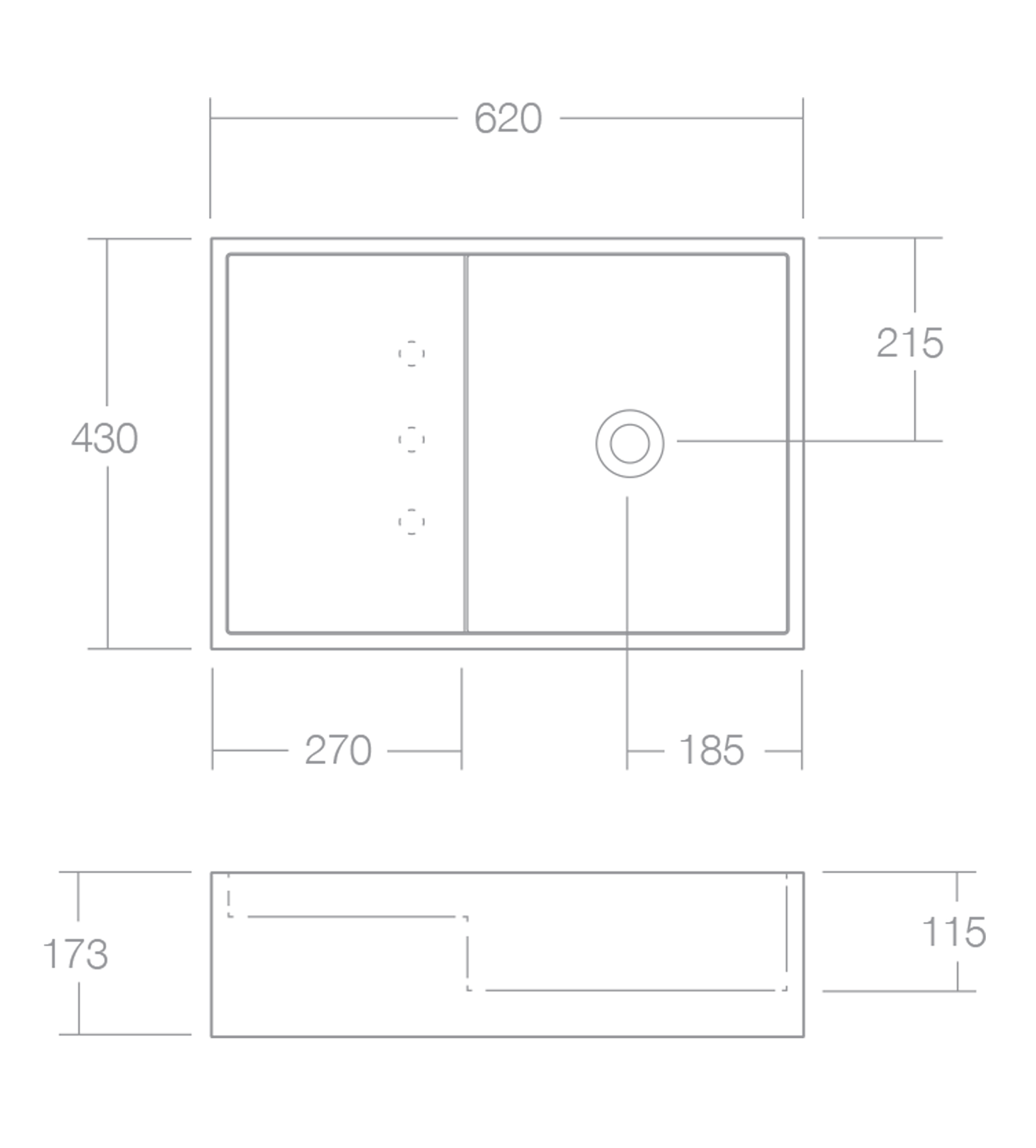 Omvivo CDesign 620mm Wall Basin, Right Bowl, Matt White