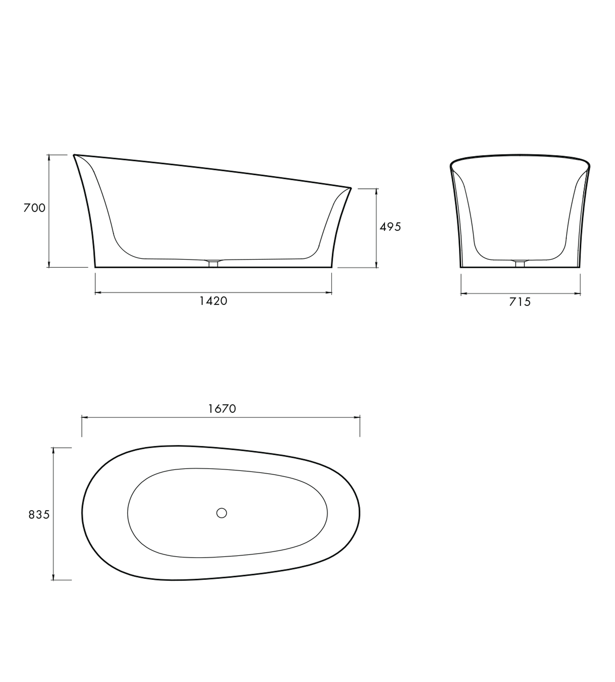 Apaiser Chameleon A-Series 1670mm Stone Freestanding Bath