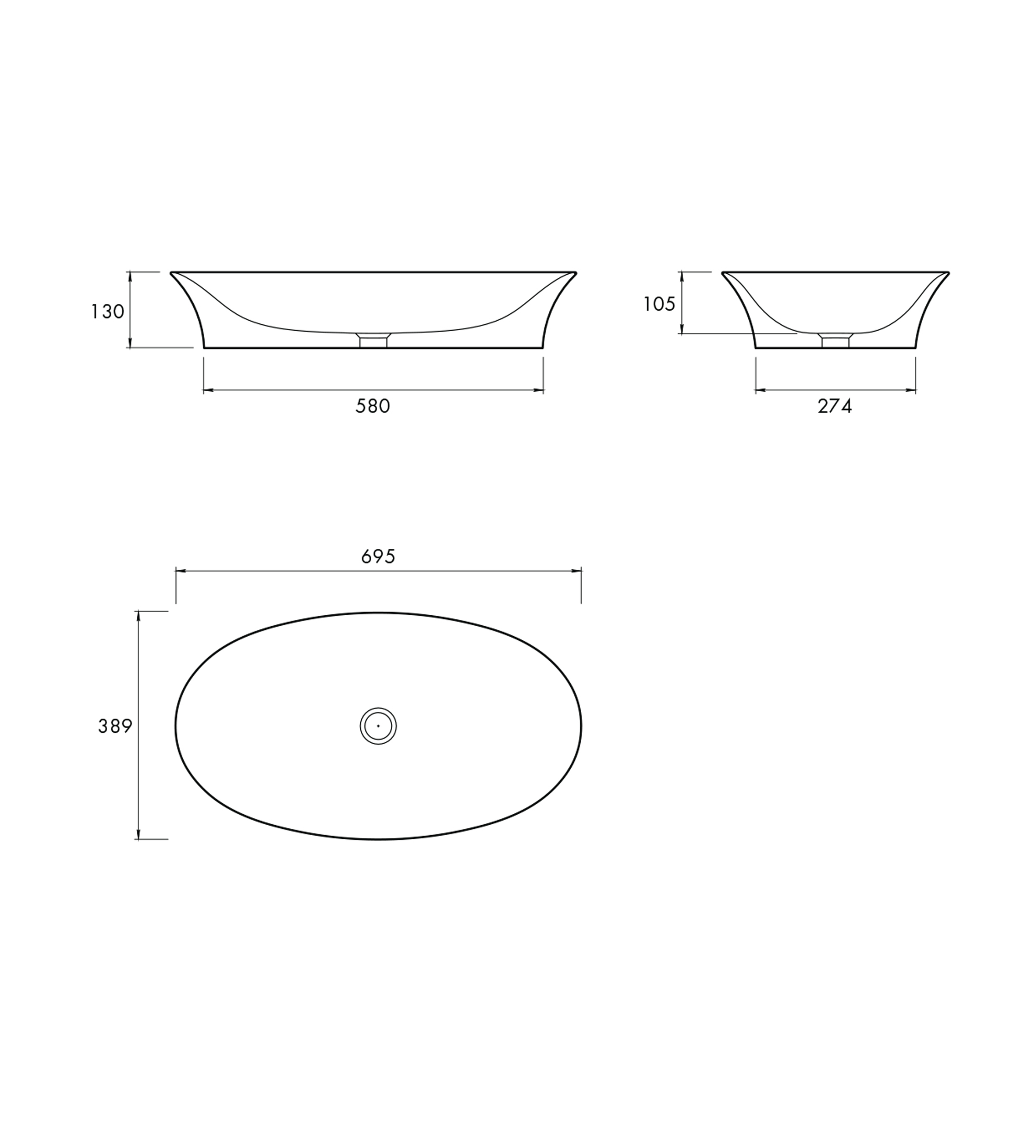 Apaiser Chameleon S-Series 695mm Stone Basin