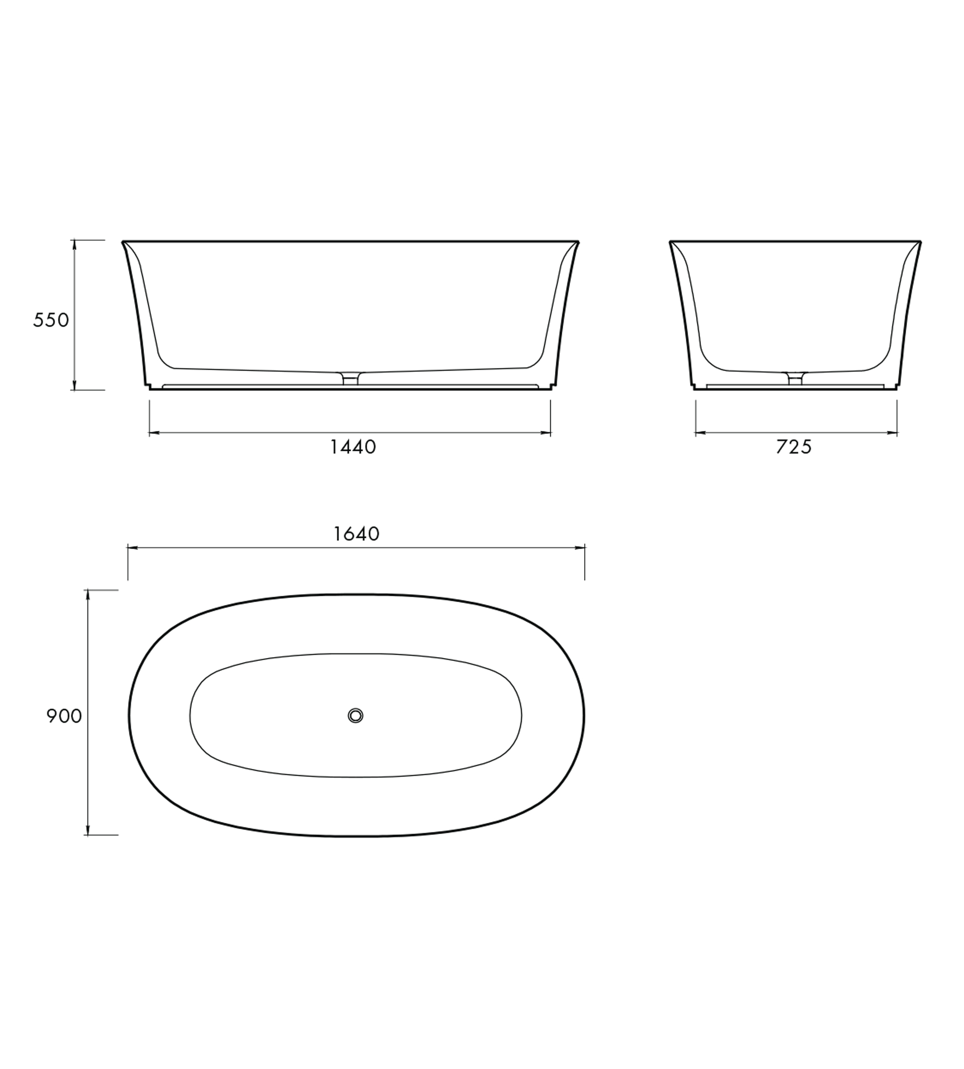 Apaiser Chameleon S-Series 1640mm Stone Freestanding Bath