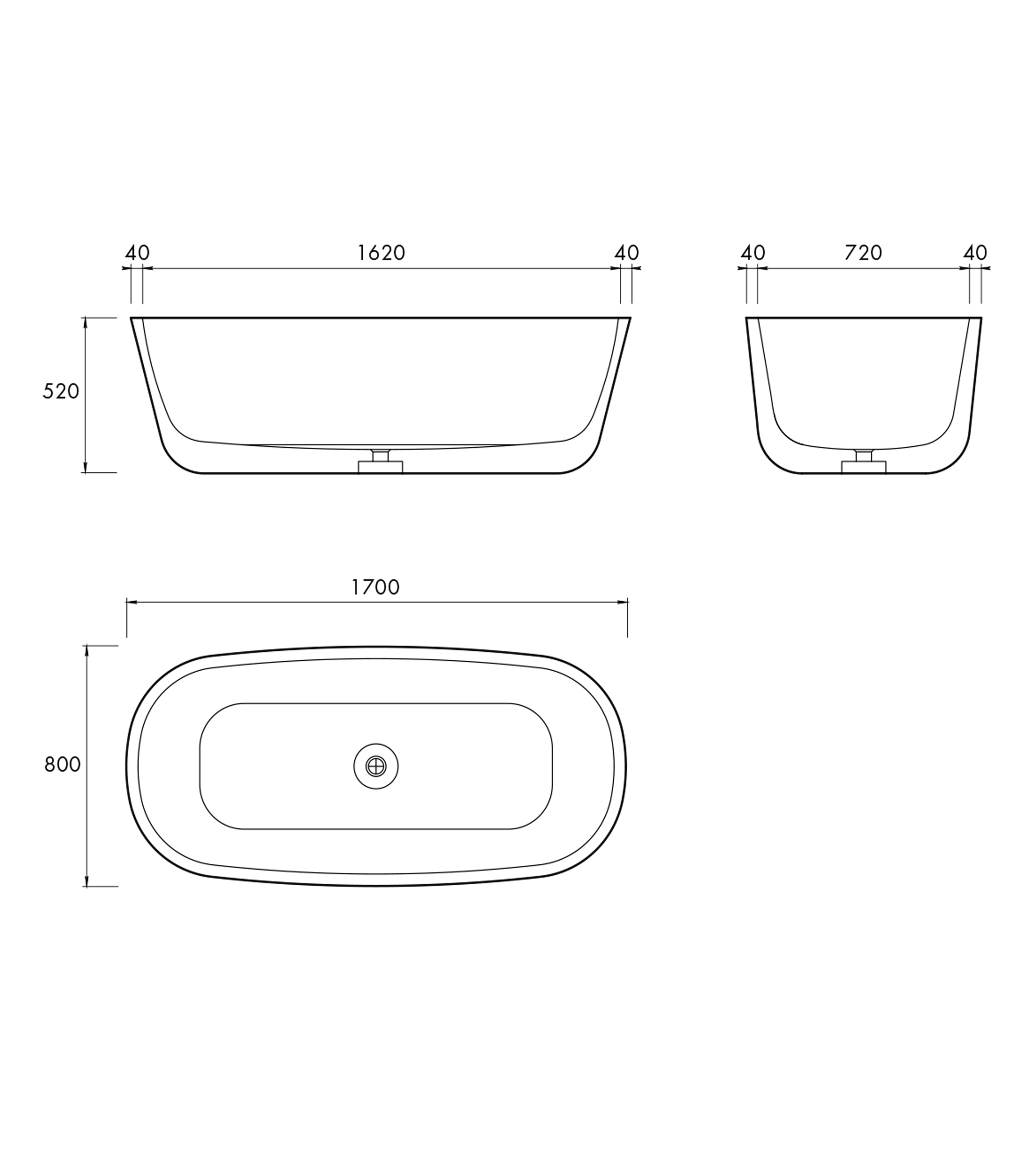 Apaiser Chi 1700mm Stone Freestanding Bath