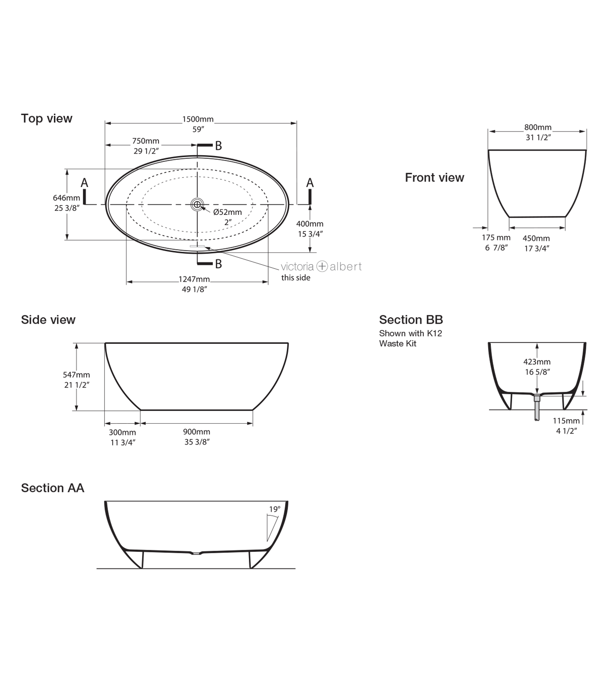 Victoria & Albert Corvara 1500mm Stone Freestanding Bath, Matt White