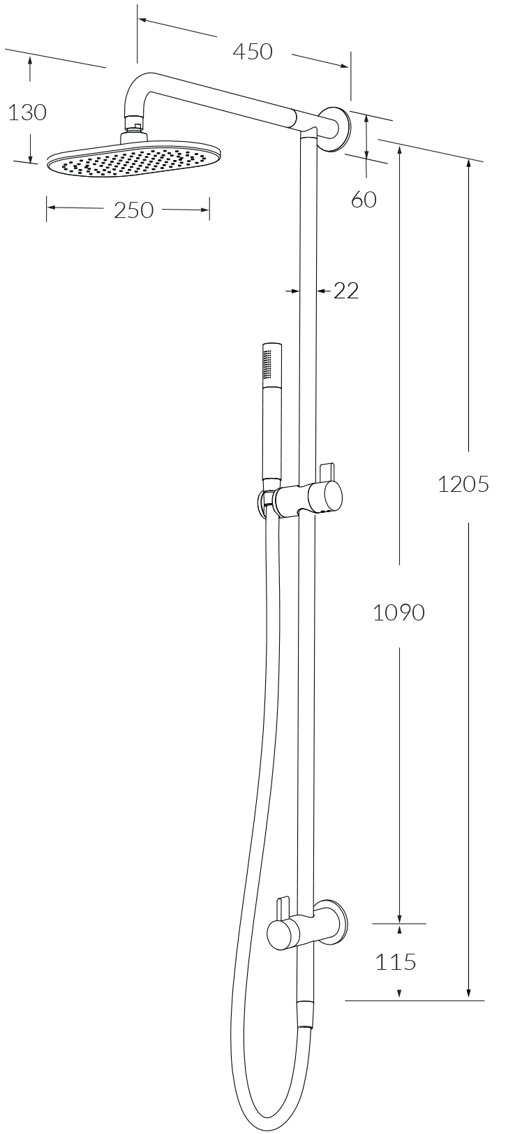 Sussex Calibre Twin Rail Shower 250mm
