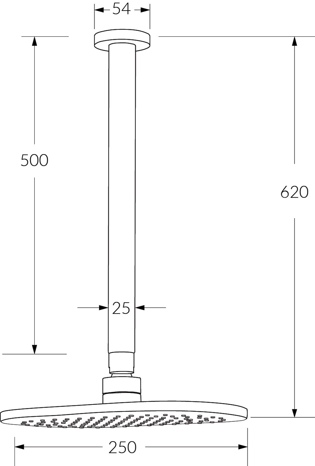 Sussex Calibre Vertical Shower Head 500mm