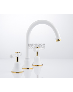 Faucet Strommen - Cascade Sink Set, CD Lever WHITE + GOLD 30481-32