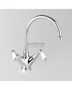 Astra Walker - Olde English Kitchen Sink Twinner Tap, Lever Handle CHROME/WHITE HANDLE A51.30.PL