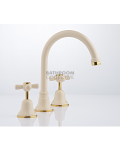 Faucet Strommen - Cascade Sink Set Cross, Vanitee, Jumper Valve Almond + GOLD 30181-42