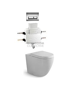 Gallaria - Danza Toilet Floor Pan Standard Seat QUBO CHROME Button & Low Level Cistern Package (P & S Trap 80-140mm)