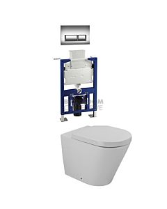 Gallaria - Tropical Toilet Wall Hung Pan Low Level Cistern & QUBO CHROME Button Package (P Trap)