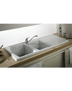 Turner Hastings - Lusitano 120x50 Recessed Fine Fireclay Double Left Bowl Kitchen Sink (1 Tap Hole)