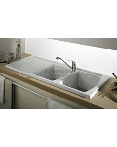 Turner Hastings - Lusitano 120x50 Recessed Fine Fireclay Double Right Bowl Kitchen Sink (1 Tap Hole)