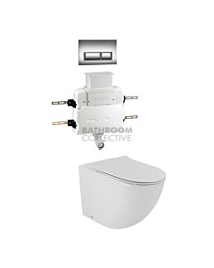 Gallaria - Danza Toilet Floor Pan Thin Seat QUBO CHROME Button & Low Level Cistern Package (P & S Trap 80-140mm)