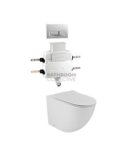 Gallaria - Danza Toilet Floor Pan Thin Seat QUBO WHITE Button & Cistern Low Level Package (P & S Trap 80-140mm)