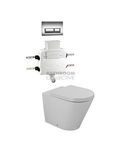 Gallaria - Tropical Toilet Floor Pan QUBO CHROME Button & Low Level Cistern Package (P & S Trap 80-140mm)