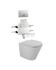 Gallaria - Tropical Toilet Floor Pan QUBO WHITE Button & Low Level Cistern Package (P & S Trap 80-140mm)