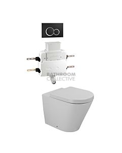 Gallaria - Tropical Toilet Floor Pan VOLE BLACK Button & Low Level Cistern Package (P & S Trap 80-140mm)