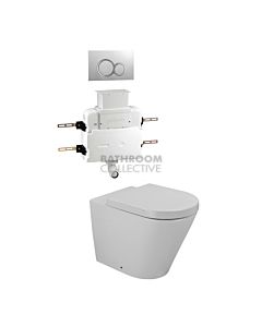 Gallaria - Tropical Toilet Floor Pan VOLE WHITE Button & Low Level Cistern Package (P & S Trap 80-140mm)