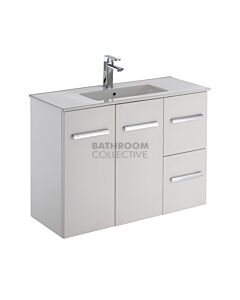Fienza - Delgado Wall Hung Skinny Depth Vanity, Ceramic Top, Right Drawers, Gloss White 900mm 1 Tap Hole