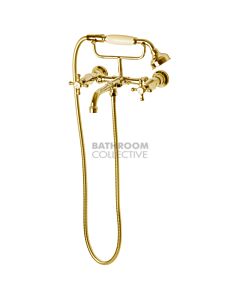 Bastow Tapware - Federation Exposed Wall Bath Set with Handshower Cross Handle BRASS GOLD