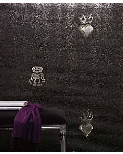 Bisazza - Luxe Hearts & Robots Black Decorative Glass Mosaic Tiles, order unit 0.93m2
