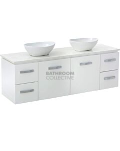 Fienza - Sarah Bianco Marble Wall Hung Vanity Double Bowl, Stone Top, Paola, White Gloss 1500mm