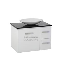Fienza - Sarah Black Sparkle Wall Hung Vanity Right Drawers, Stone Top, Keeto Basin, White Gloss 750mm