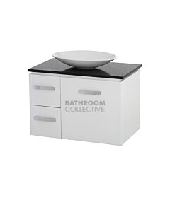 Fienza - Sarah Black Sparkle Wall Hung Vanity Left Drawers, Stone Top, Keeto Basin, White Gloss 750mm