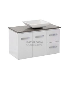 Fienza - Sarah Dove Grey Wall Hung Vanity Right Drawers, Stone Top, Classique 400 Basin, White Gloss 900mm