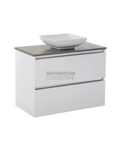 Fienza - Sarah Dove Grey Wall Hung Quest All Drawer Vanity, Stone Top, Evie Basin, White Gloss 900mm