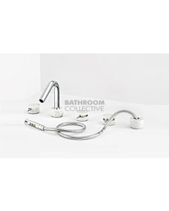 Paco Jaanson - Marmo 5 Hole Hob Mounted Bath Filler With Shower Lever Tap Set Chrome with White Carrara