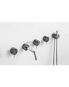 Paco Jaanson - Marmo 5 Hole Wall Mounted Bath Filler With Shower Lever Tap Set Chrome with Black Marquina