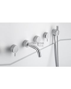Paco Jaanson - Marmo 5 Hole Wall Mounted Bath Filler With Shower Lever Tap Set Chrome with White Carrara