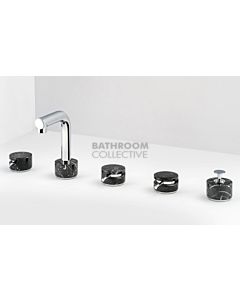 Paco Jaanson - Marmo L 5 Hole Hob Mounted Bath Filler With Shower Lever Tap Set Chrome with Black Marquina