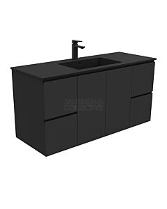 Fienza - Montana Black Wall Hung Vanity, Solid Surface Top, Black Gloss Fingerpull 1200mm 1 Tap Hole