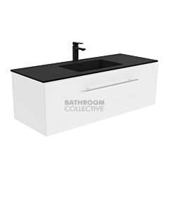 Fienza - Montana Black Wall Hung Vanity Manu Drawer, Solid Surface Top, White Gloss 1200mm 1 Tap Hole