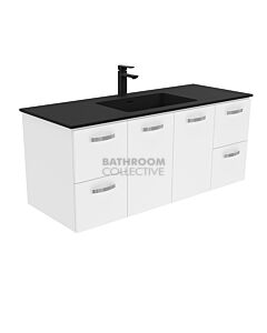 Fienza - Montana Black Wall Hung Vanity, Solid Surface Top, White Gloss 1200mm 1 Tap Hole