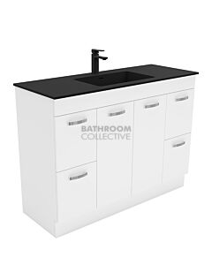 Fienza - Montana Black Freestanding Vanity, Solid Surface Top, White Gloss 1200mm 1 Tap Hole